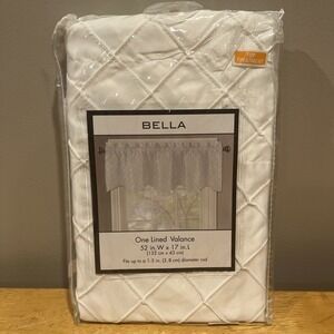 Bella White Diamond‎ Lined Valance 52x17" Fits 1.5in Rod Top Curtain Scalloped